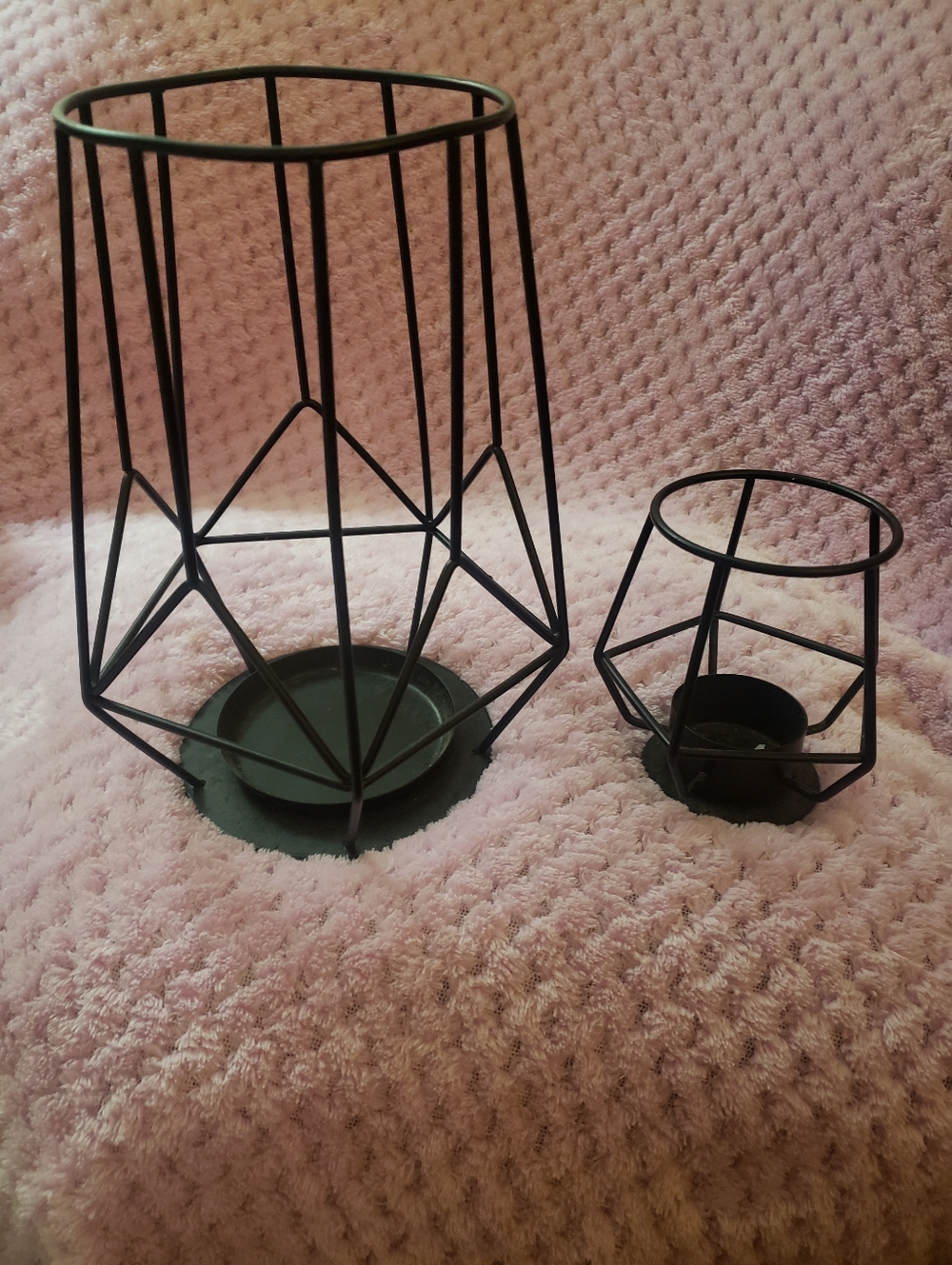 NWOT IKEA PÄRLBAND Black Geometric Wire Candle Holder Set of 2 Large & Small